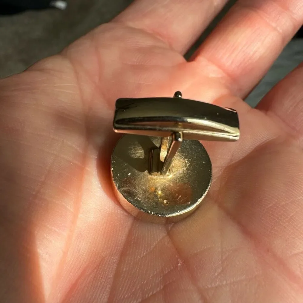 Vintage Copper Gold Tone Cameo Cuff Link Engraved PAT
